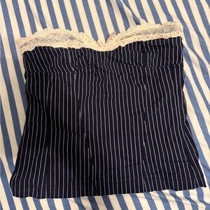 Blue Navy Blue and White Striped Top